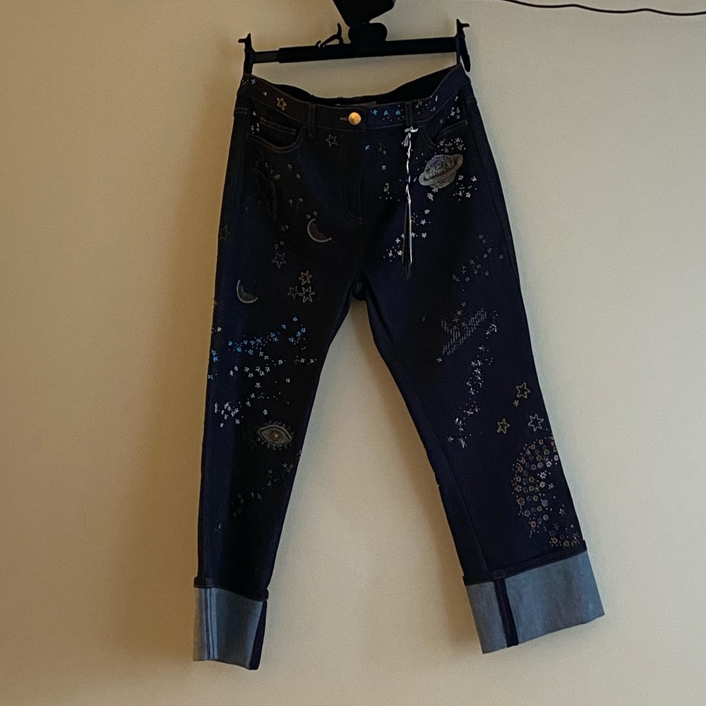 🪐☄️⭐Final Price⭐🌑🌜Valentino Space Embroidered Cuffed Jeans, Size 29 - Picture 3 of 16